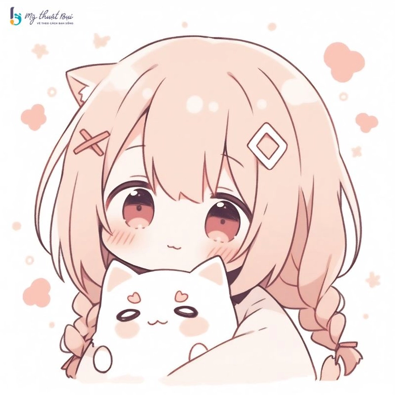 Ảnh nền chibi nữ dễ thương trong bộ trang phục học sinh, tay cầm một cuốn sách.