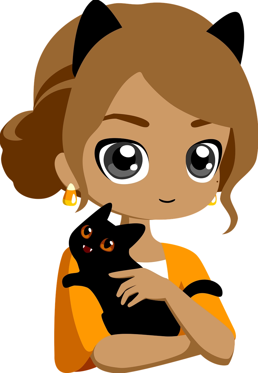 Hình nền chibi nữ chất lượng cao đang âu yếm một chú mèo cưng đáng yêu.