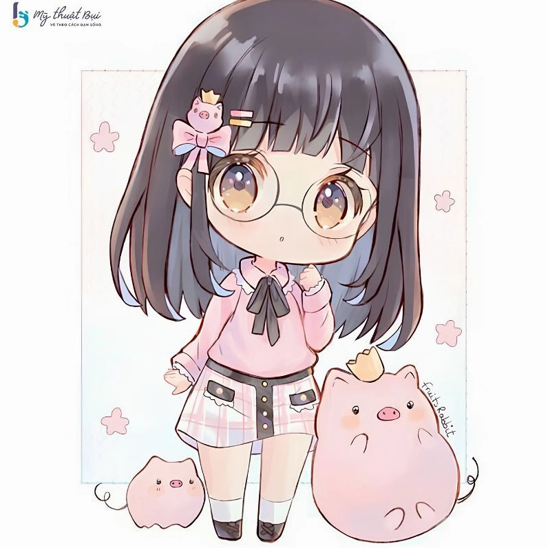 Hình nền chibi nữ ngộ nghĩnh với mái tóc xanh và bộ trang phục độc đáo.