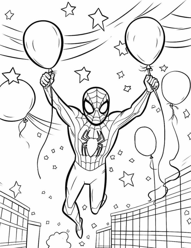 Tranh tô màu Spider-Man đang tung người trên không trung vô cùng mạnh mẽ.