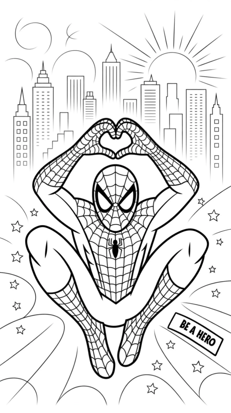 Tranh tô màu Spider-Man phiên bản chibi vô cùng dễ thương.
