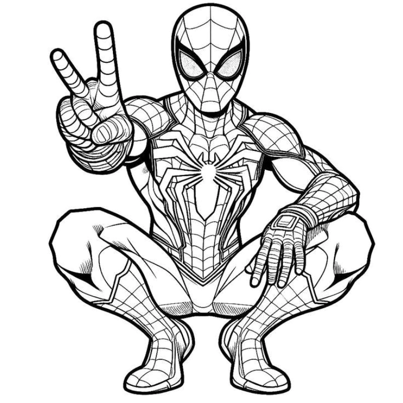 Tranh tô màu Spider-Man với tư thế bay nhảy cực ngầu và ấn tượng.