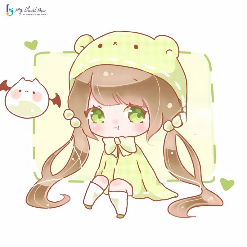 Wallpaper chibi nữ cá tính với mái tóc ngắn và phong cách thời trang năng động.
